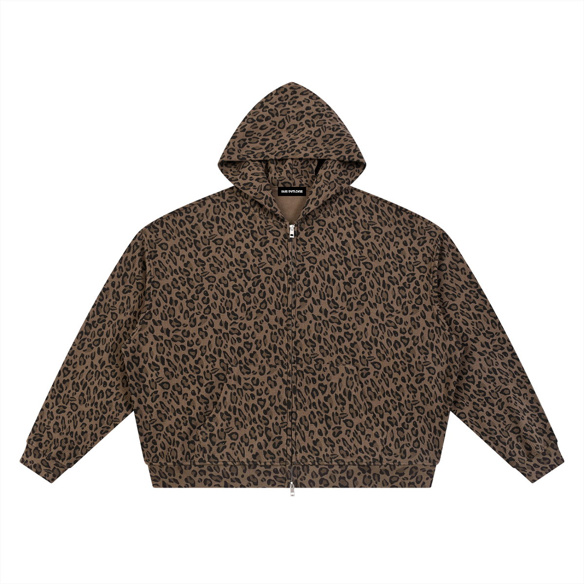 Unisex Leopard Print Waffle Full Zip Hoodies