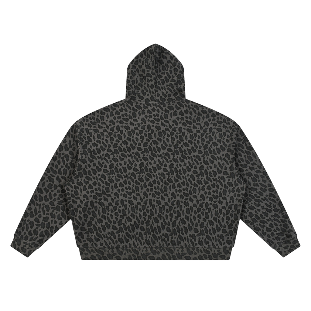 Unisex Leopard Print Waffle Full Zip Hoodies