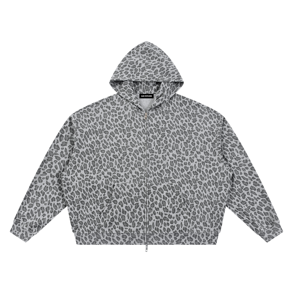Unisex Leopard Print Waffle Full Zip Hoodies